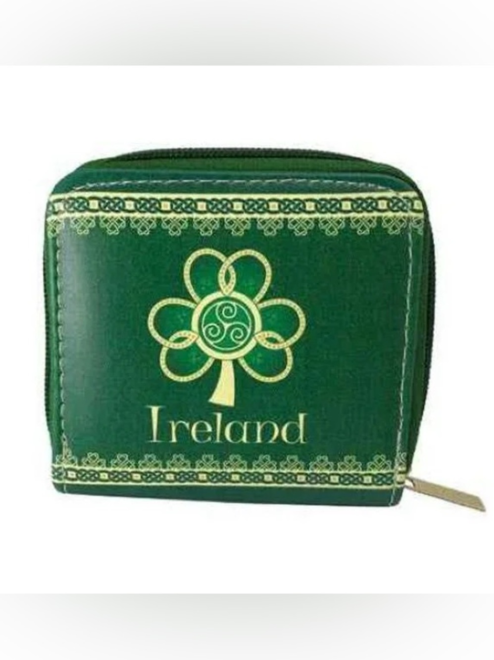 NEW Bright Green Yellow Shamrock Irish Wallet Triskelion Motif Celtic Knotwork
